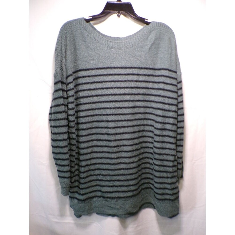 Old Navy Women's Striped Knit Pullover Sweater Gray Black XL Crew Neck